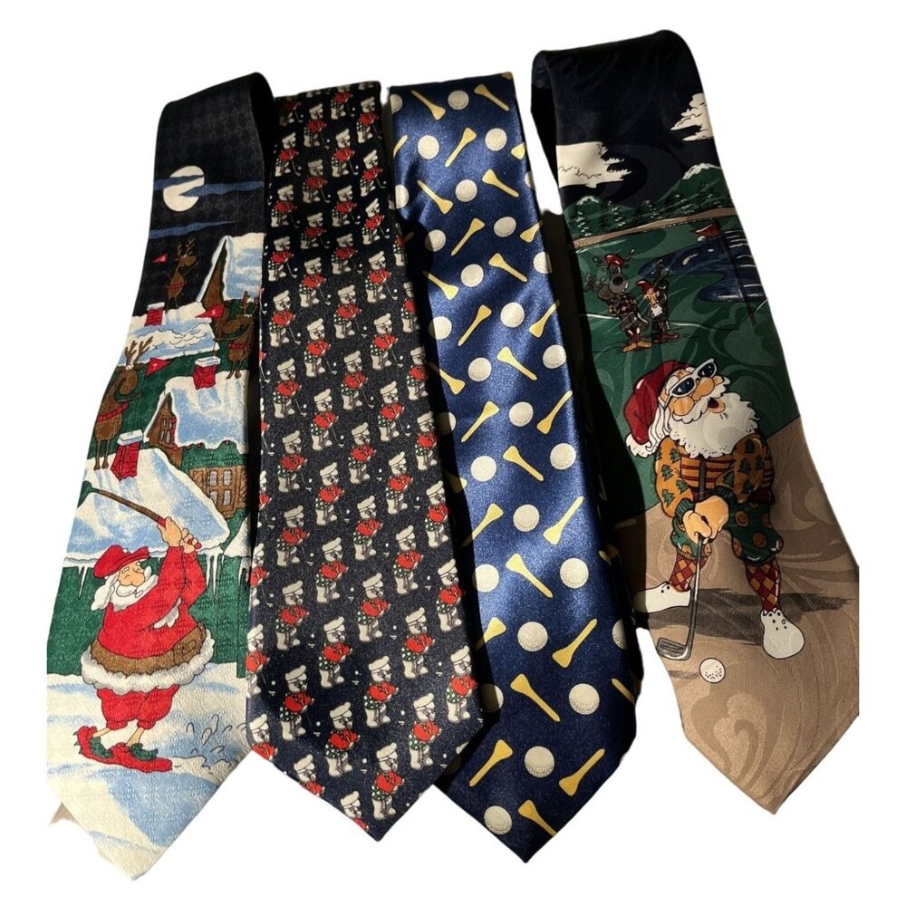 Four Golfing Themed Dads Mens Ties Christmas Santa & Every Day